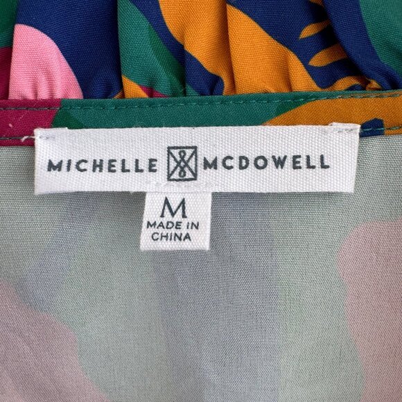 Michelle McDowell Floral Ruffle Blouse Green Pink Orange Long Sleeve M - Picture 3 of 8